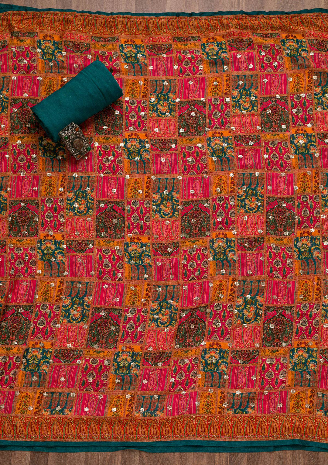 Rama Green Zariwork Banarasi Unstitched Salwar Suit