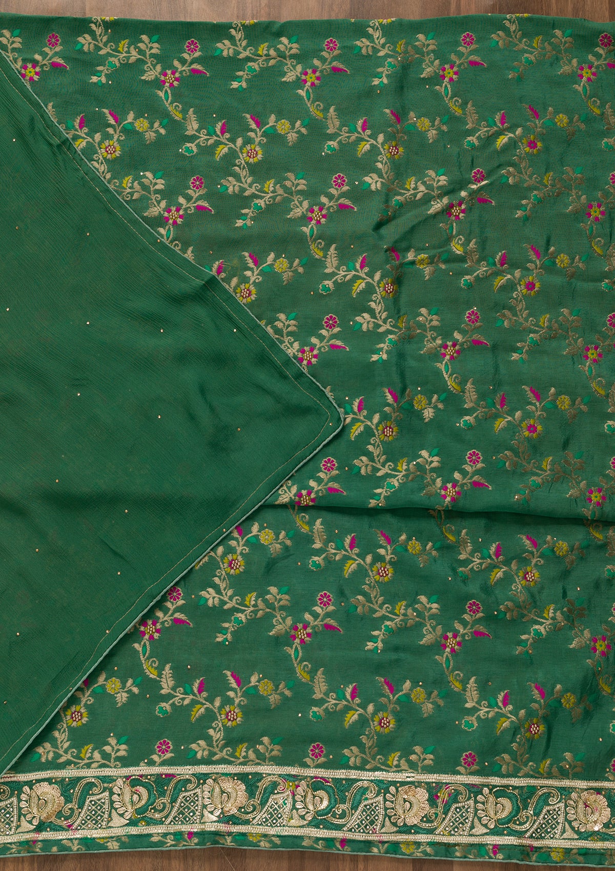 Rama Green Printed Brocade Unstitched Salwar Suit