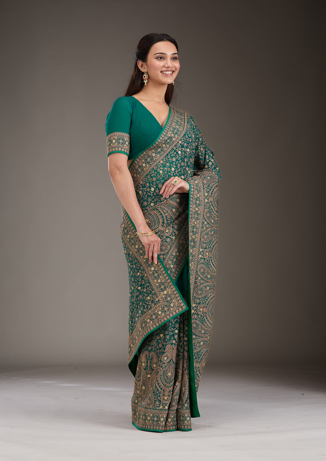 Rama Green Zariwork Georgette Saree