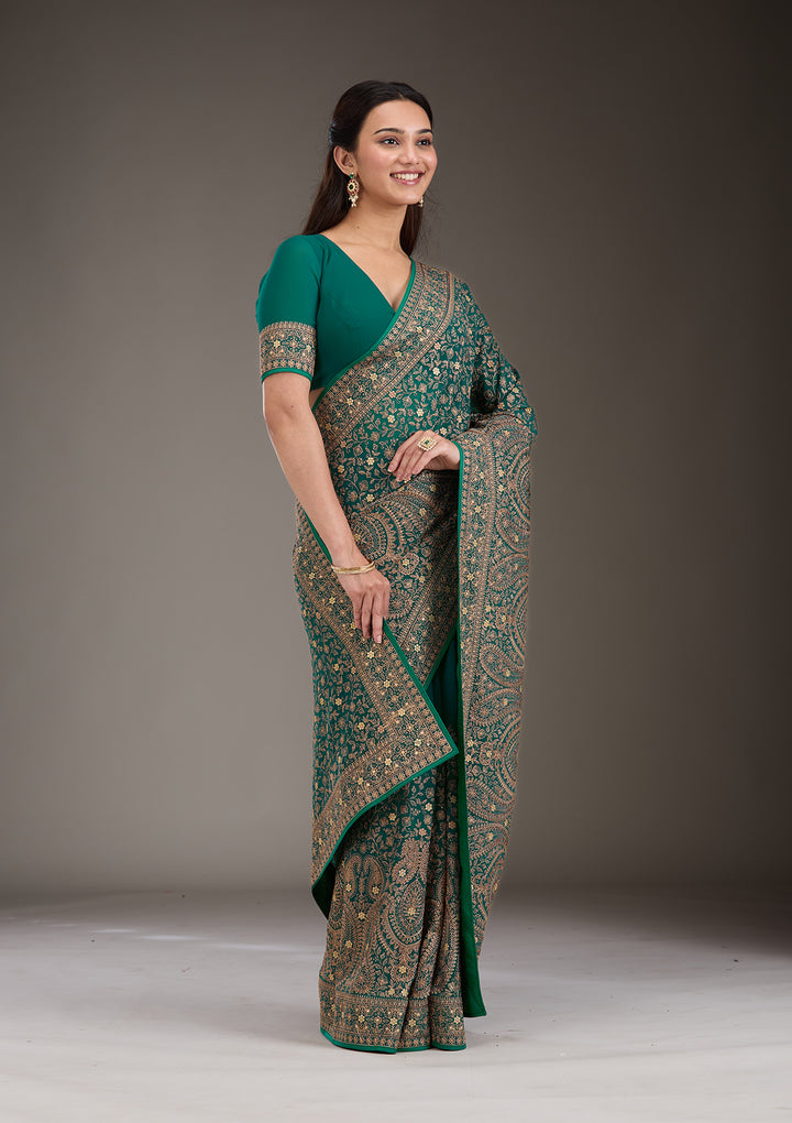 Rama Green Zariwork Georgette Saree