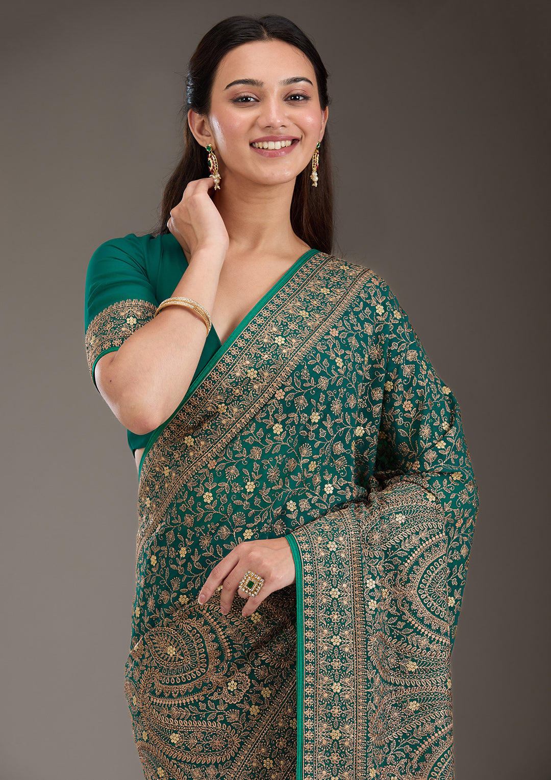 Rama Green Zariwork Georgette Saree