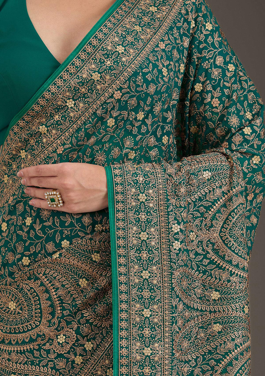 Rama Green Zariwork Georgette Saree