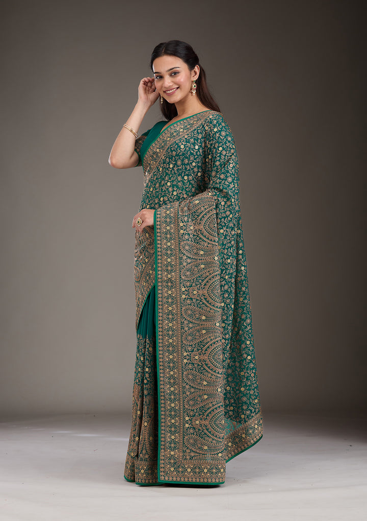 Rama Green Zariwork Georgette Saree