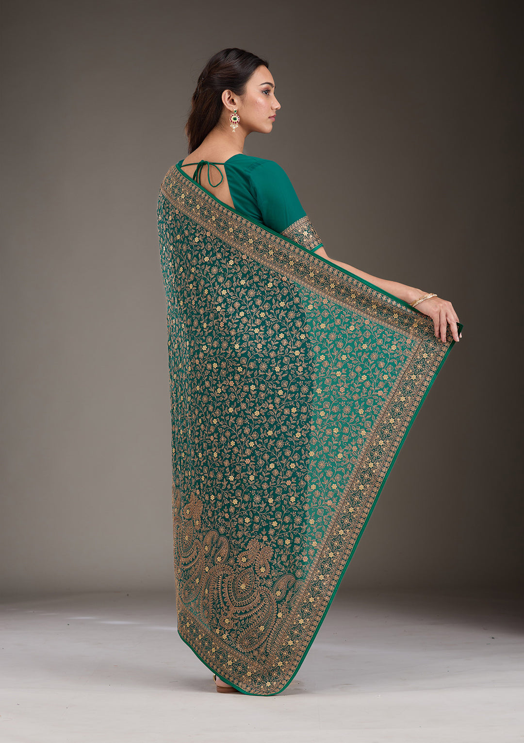 Rama Green Zariwork Georgette Saree