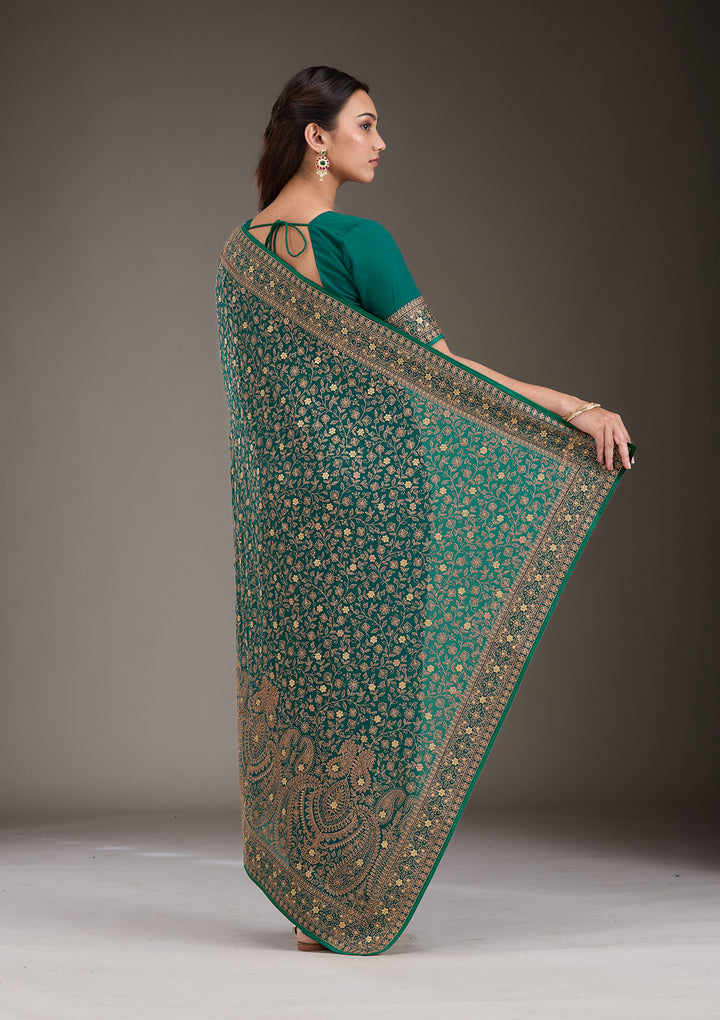 Rama Green Zariwork Georgette Saree