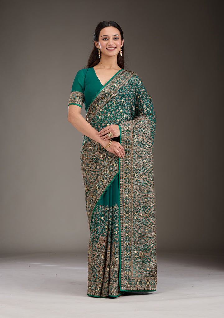 Rama Green Zariwork Georgette Saree