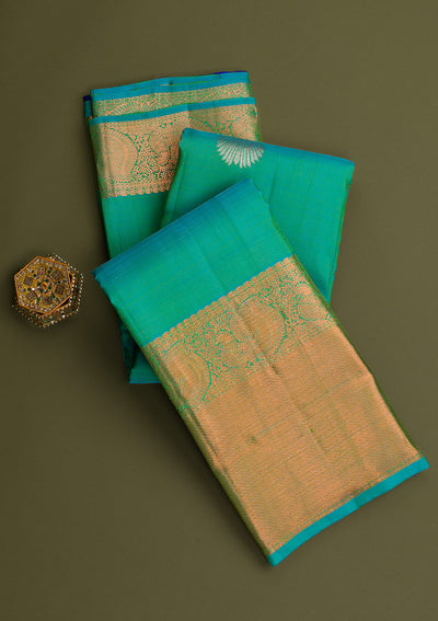 Rama Green Gold Zariwork Pure Silk Saree-Koskii