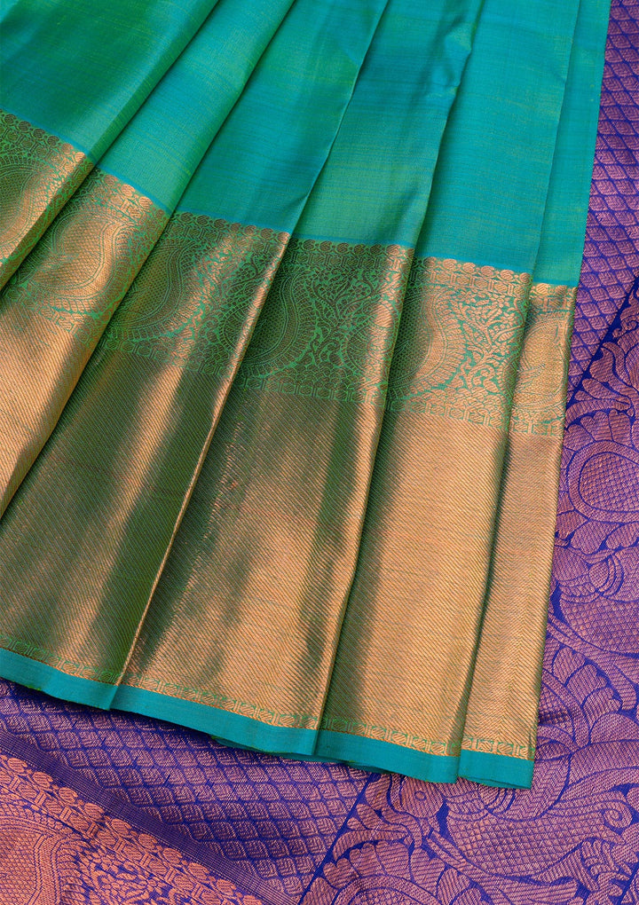 Rama Green Gold Zariwork Kanjivaram Pure Silk Saree