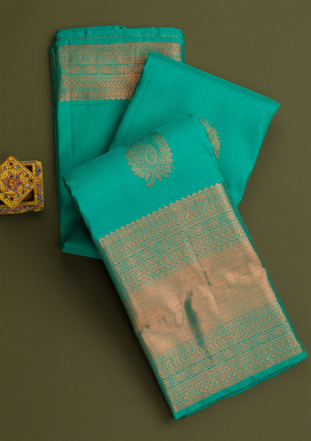 Rama Green Copper Zariwork Pure Silk Saree-Koskii