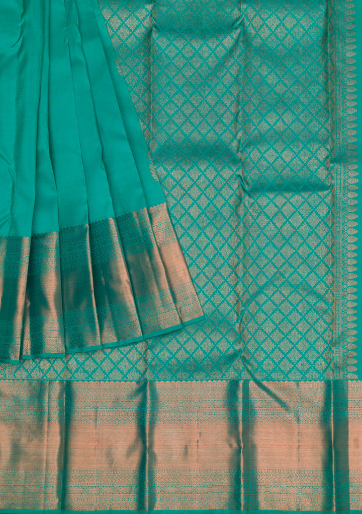 Rama Green Copper Zariwork Pure Silk Saree