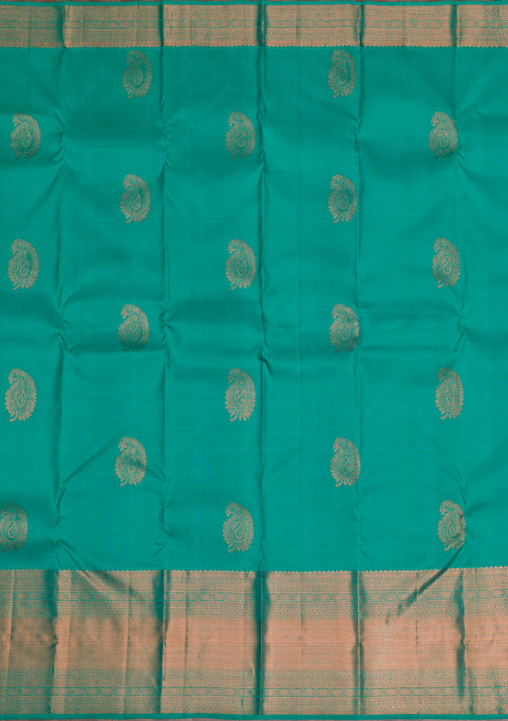 Rama Green Copper Zariwork Pure Silk Saree