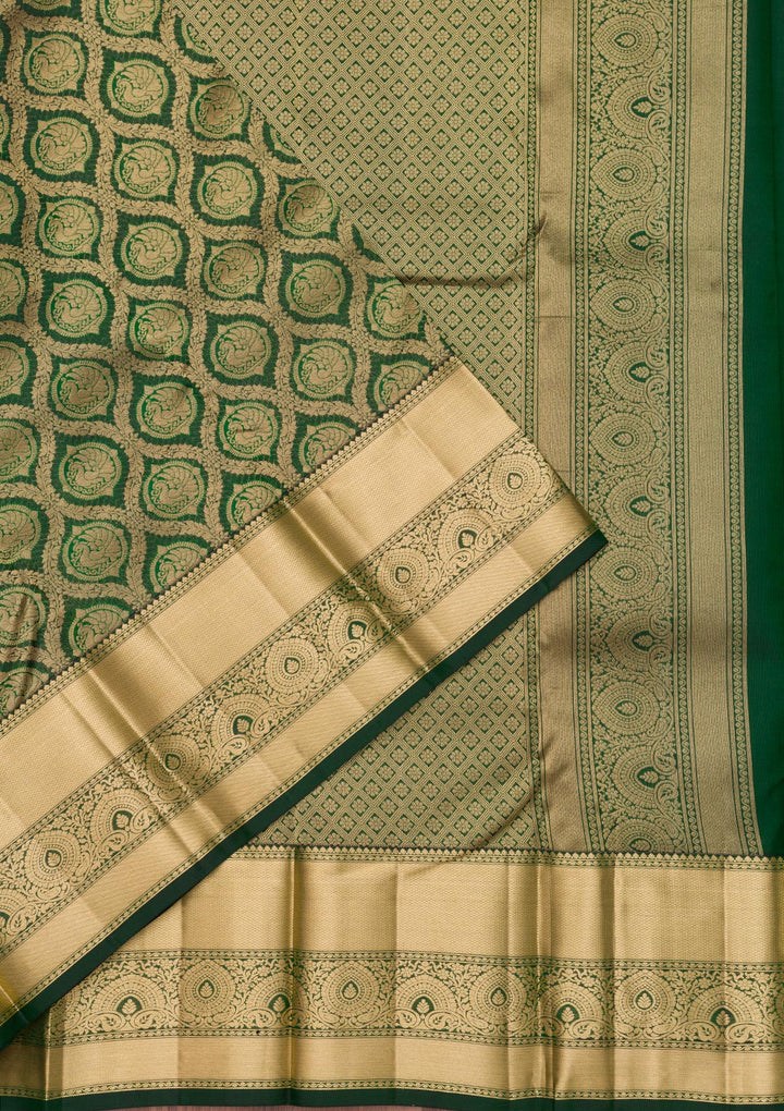 Bottle Green Zariwork Pure Silk Saree