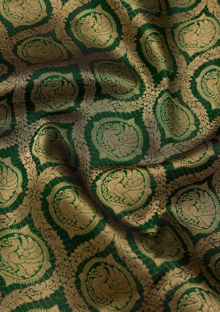Bottle Green Zariwork Pure Silk Saree