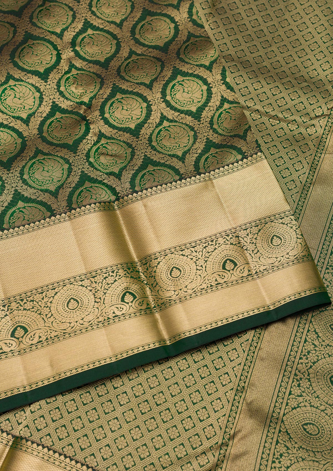 Bottle Green Zariwork Pure Silk Saree