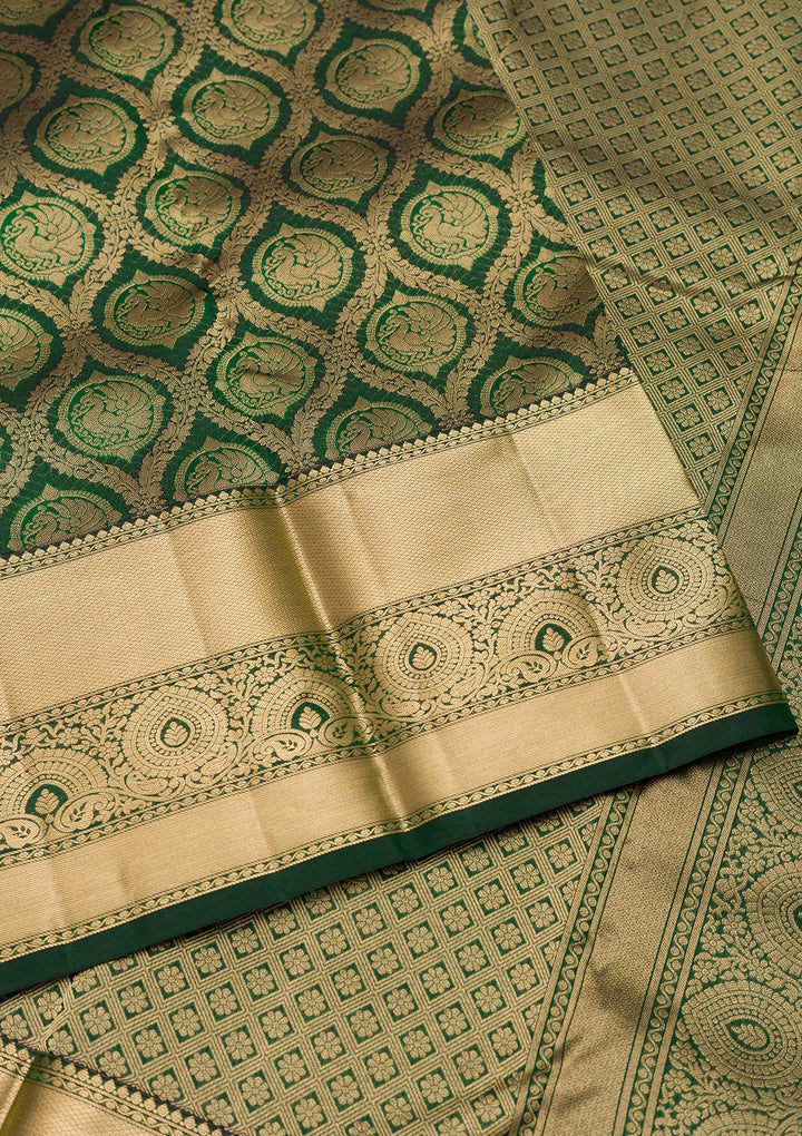 Bottle Green Zariwork Pure Silk Saree