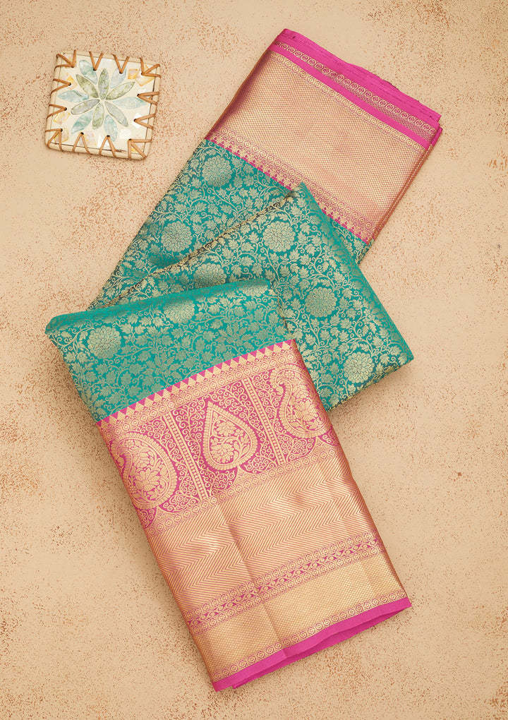 Rama Green Zariwork Pure Silk Saree