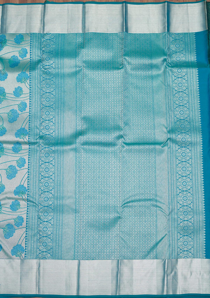 Sky Blue Zariwork Pure Silk Saree