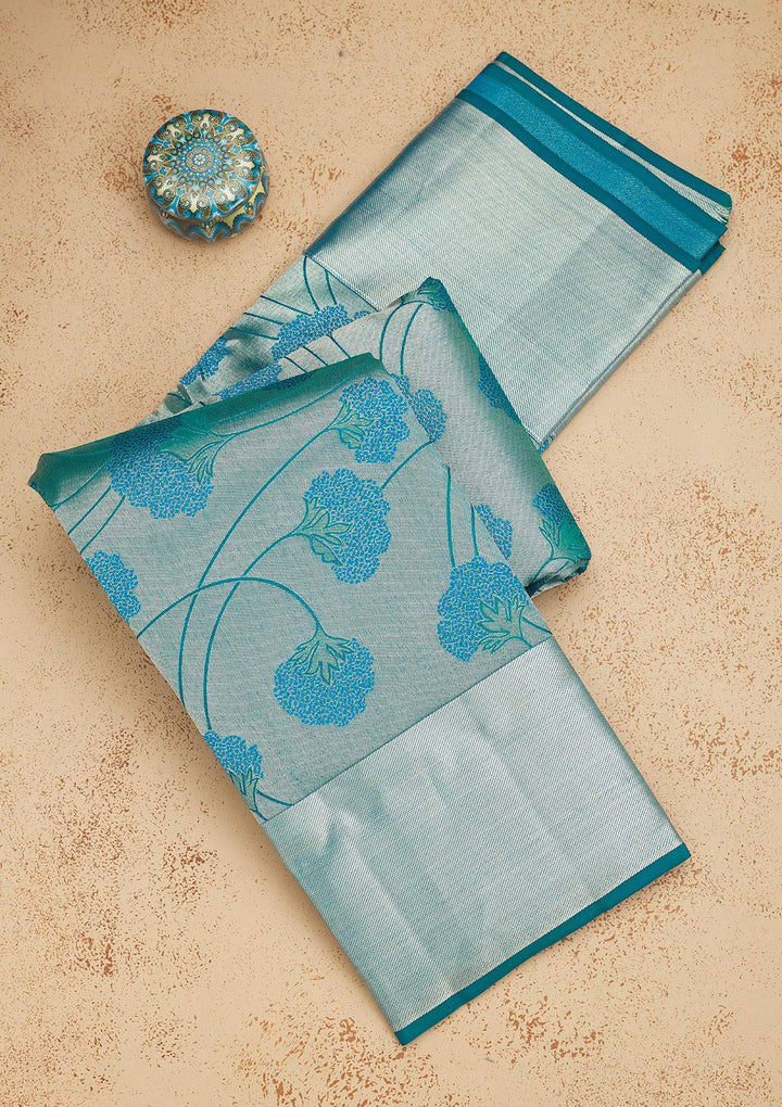 Sky Blue Zariwork Pure Silk Saree
