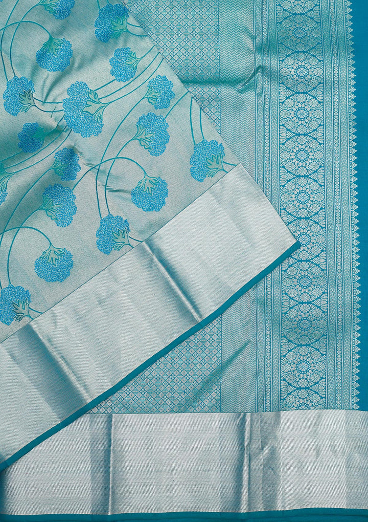 Sky Blue Zariwork Pure Silk Saree