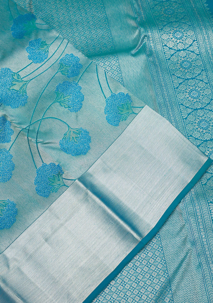 Sky Blue Zariwork Pure Silk Saree