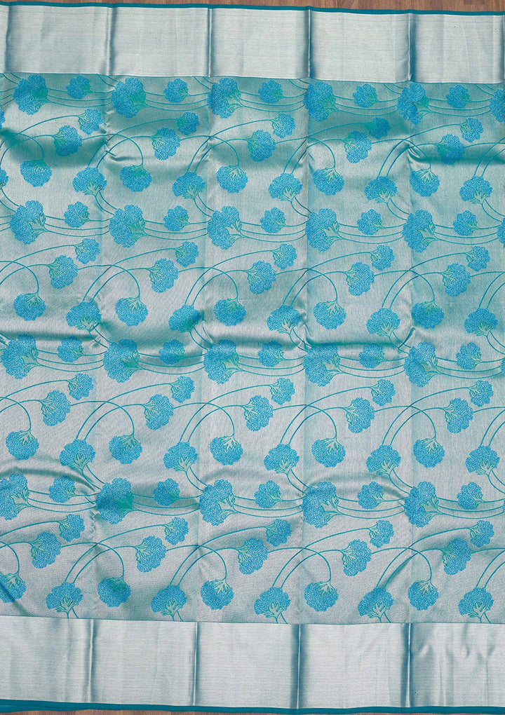 Sky Blue Zariwork Pure Silk Saree