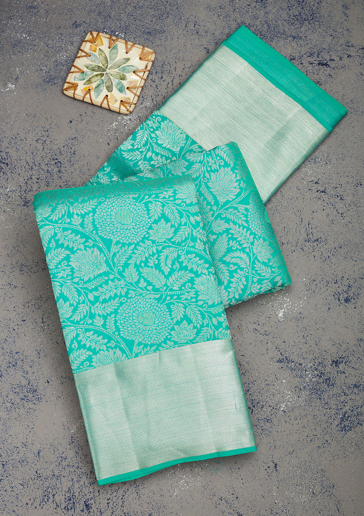 Turquoise Blue Zariwork Pure Silk Saree