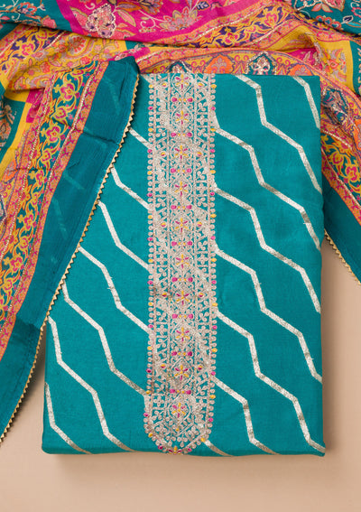 Rama Green Zariwork Semi Crepe Unstitched Salwar Suit