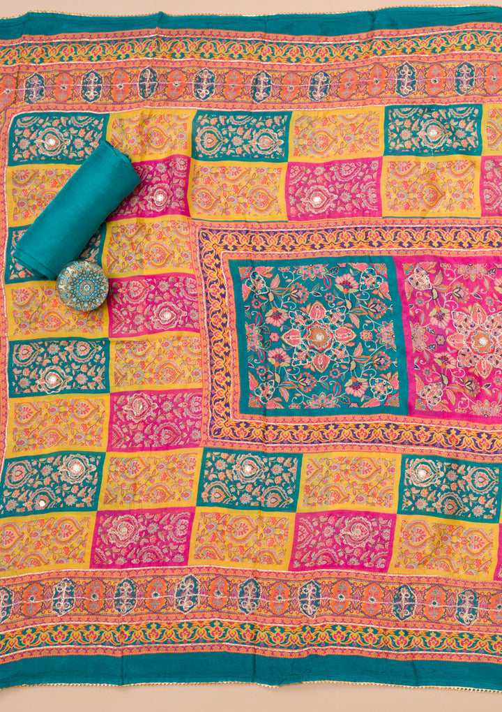 Rama Green Zariwork Semi Crepe Unstitched Salwar Suit