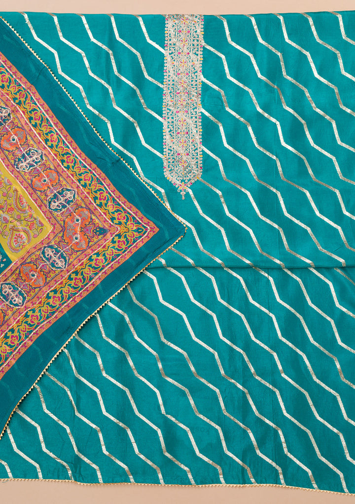 Rama Green Zariwork Semi Crepe Unstitched Salwar Suit