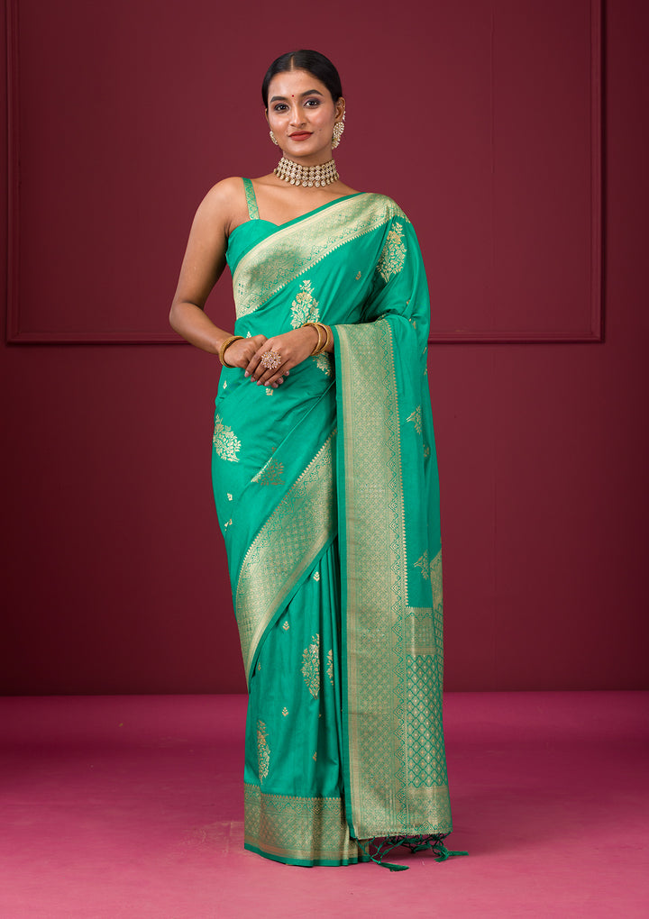 Rama Green Zariwork Soft Silk Saree