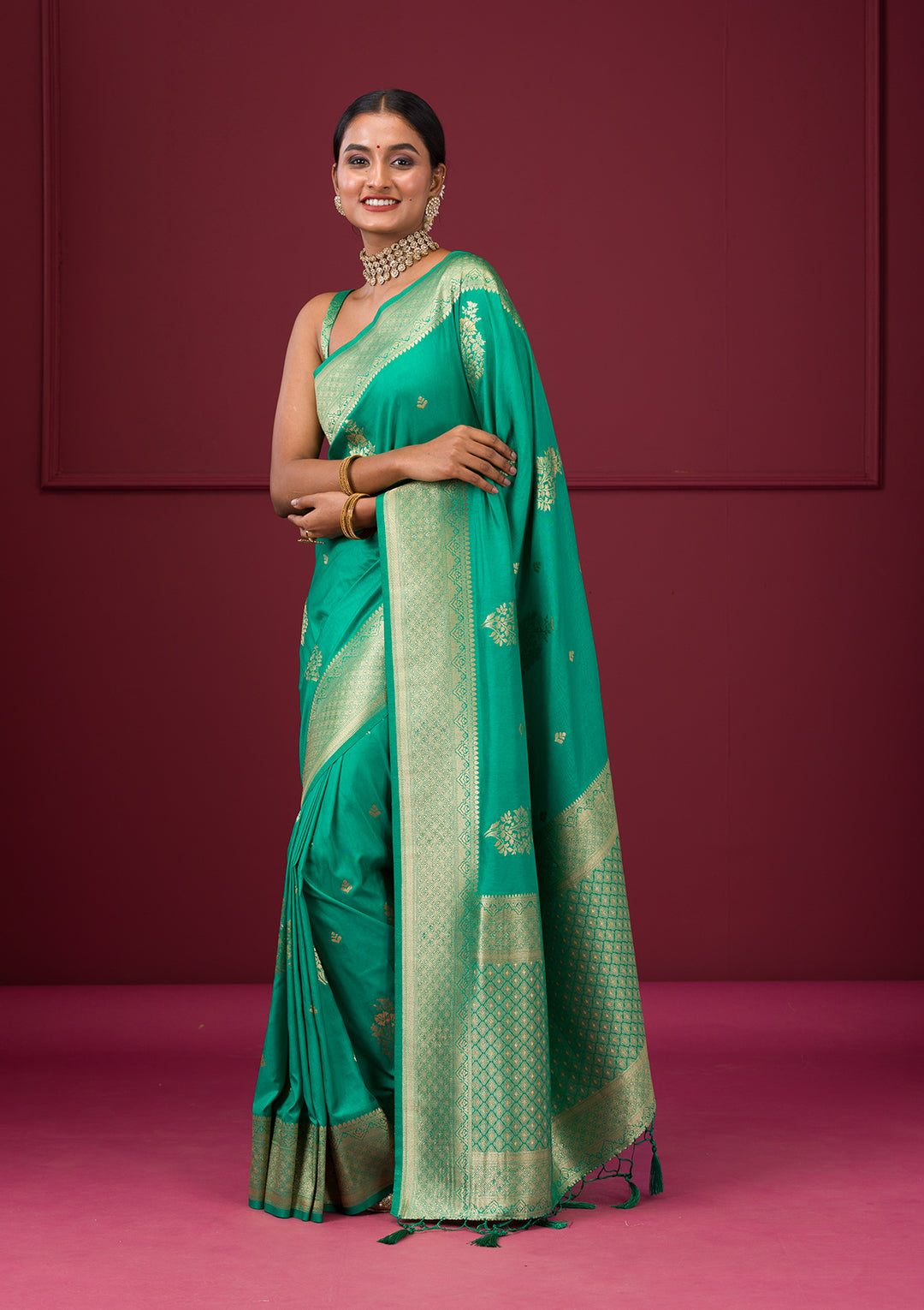 Rama Green Zariwork Soft Silk Saree