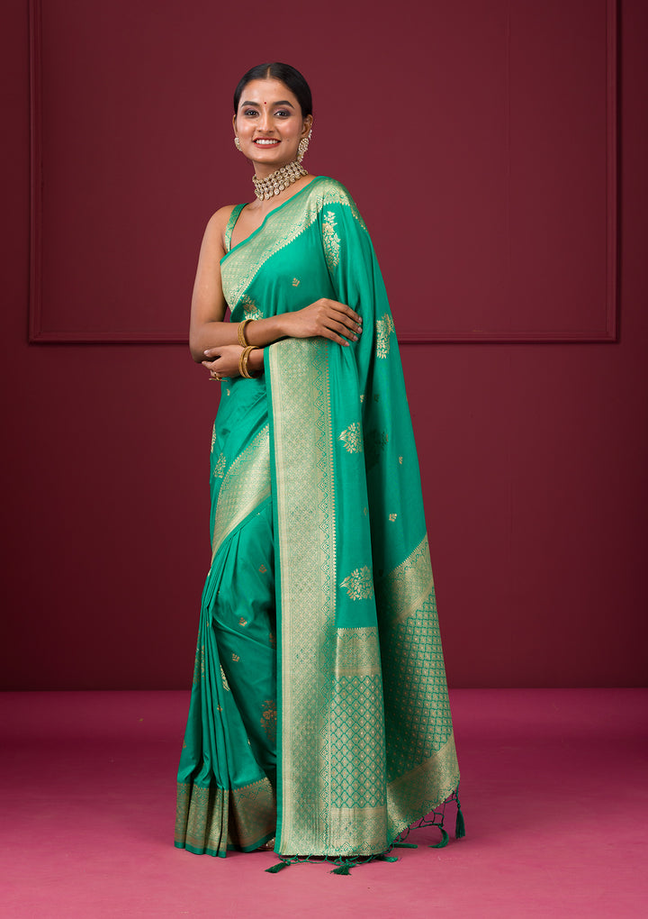 Rama Green Zariwork Soft Silk Saree