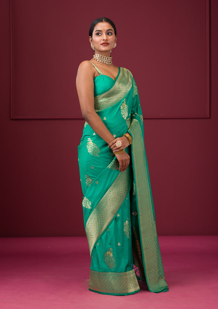 Rama Green Zariwork Soft Silk Saree