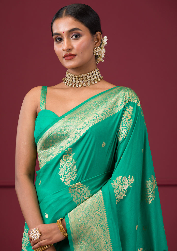 Rama Green Zariwork Soft Silk Saree