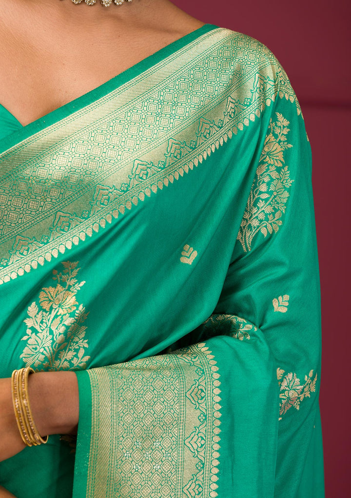 Rama Green Zariwork Soft Silk Saree