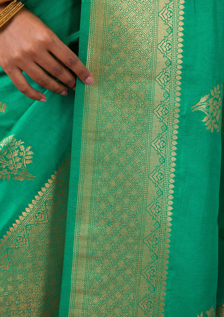 Rama Green Zariwork Soft Silk Saree