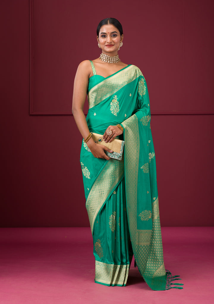 Rama Green Zariwork Soft Silk Saree