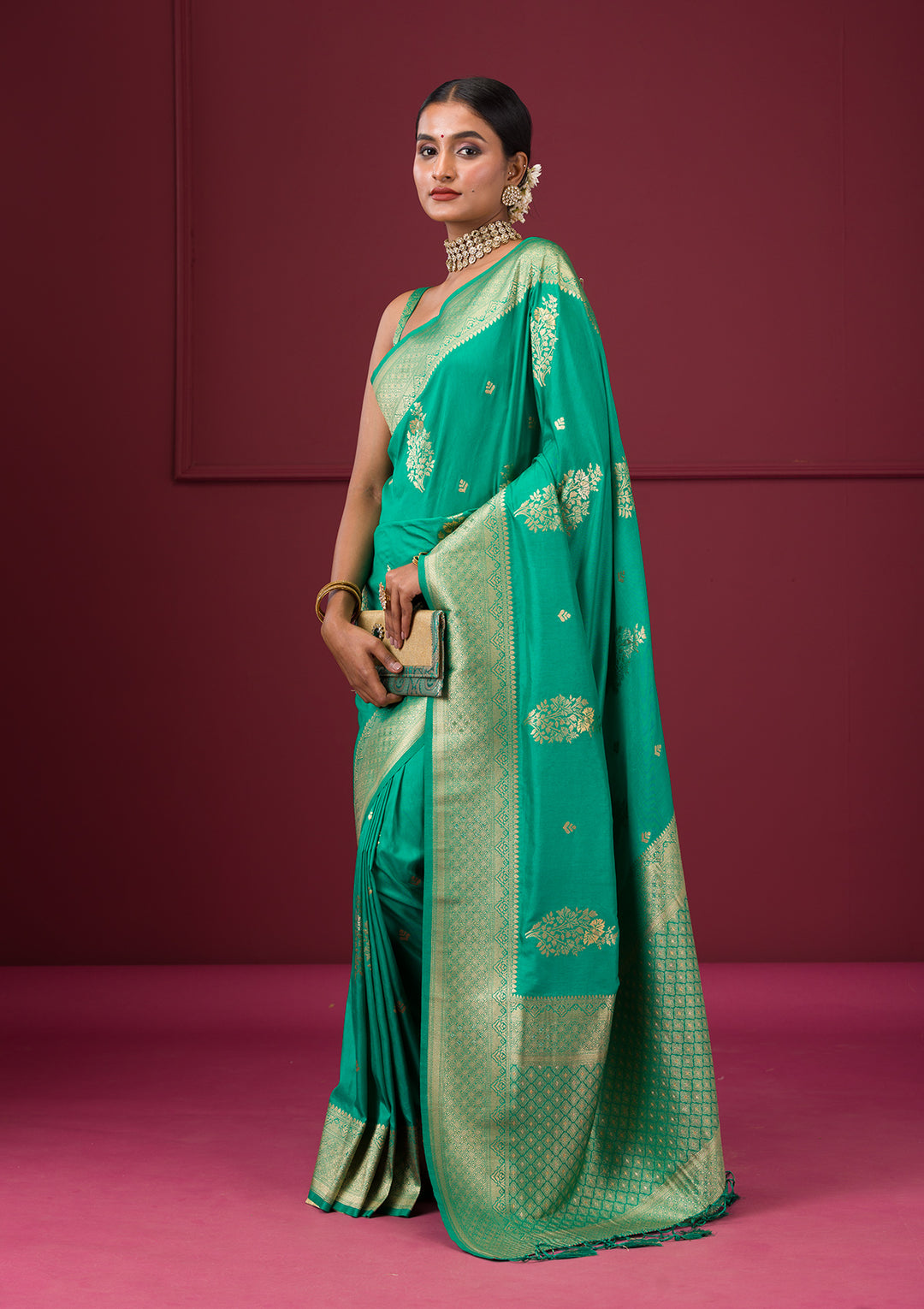 Rama Green Zariwork Soft Silk Saree