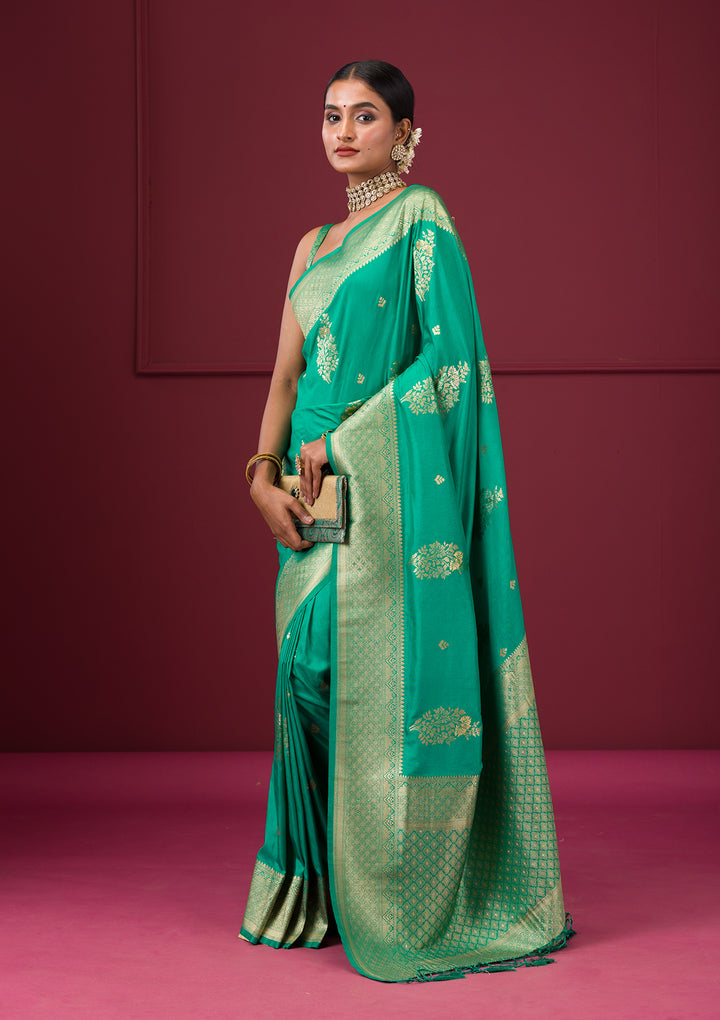 Rama Green Zariwork Soft Silk Saree