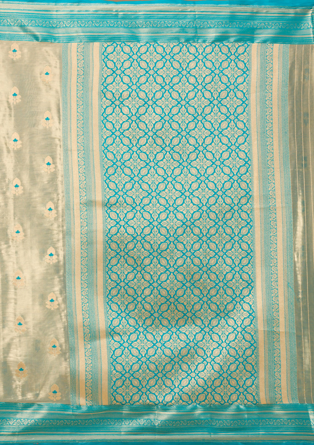 Rama Green Zariwork Tissue Saree-Koskii