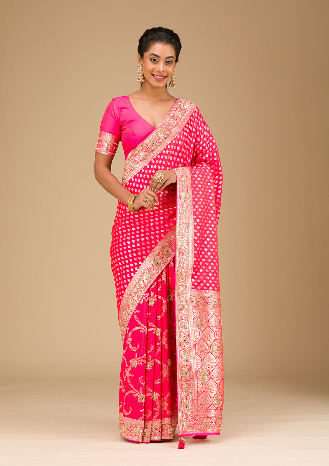 Rani Pink Stonework Art Silk Saree