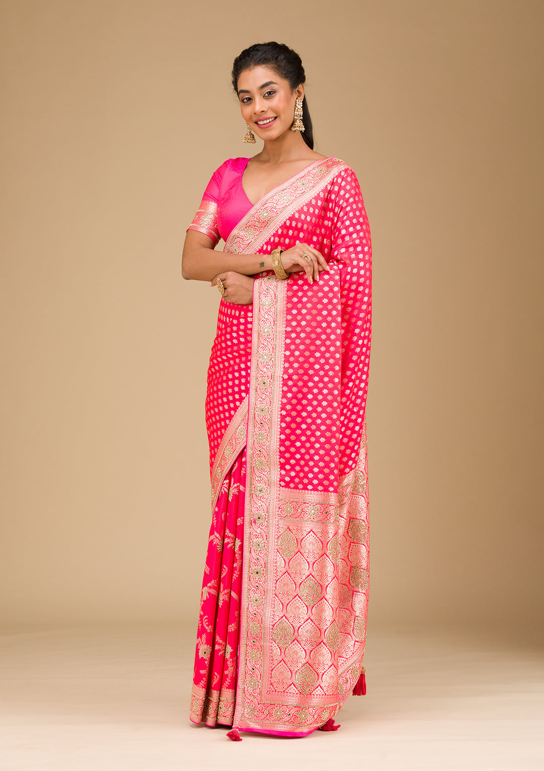 Rani Pink Stonework Art Silk Saree