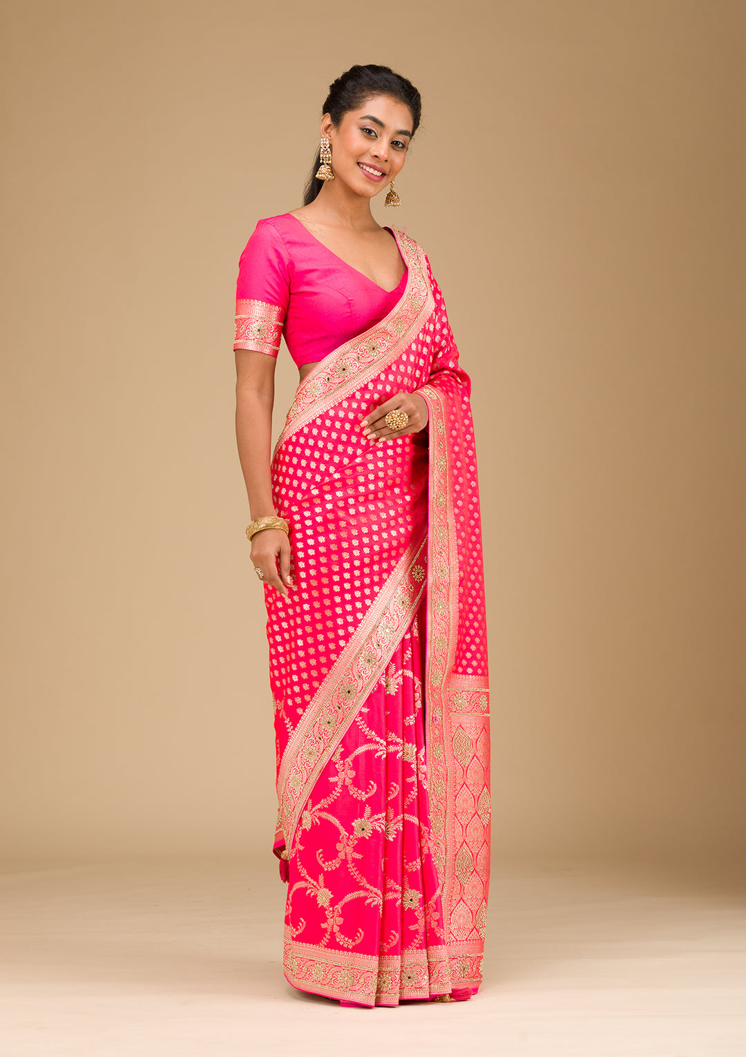 Rani Pink Stonework Art Silk Saree