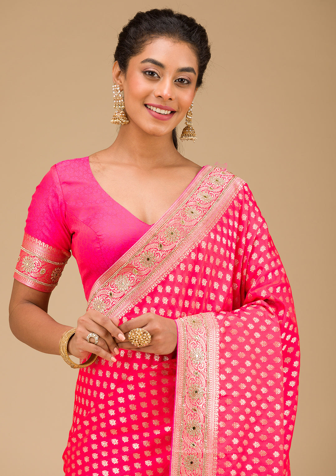 Rani Pink Stonework Art Silk Saree