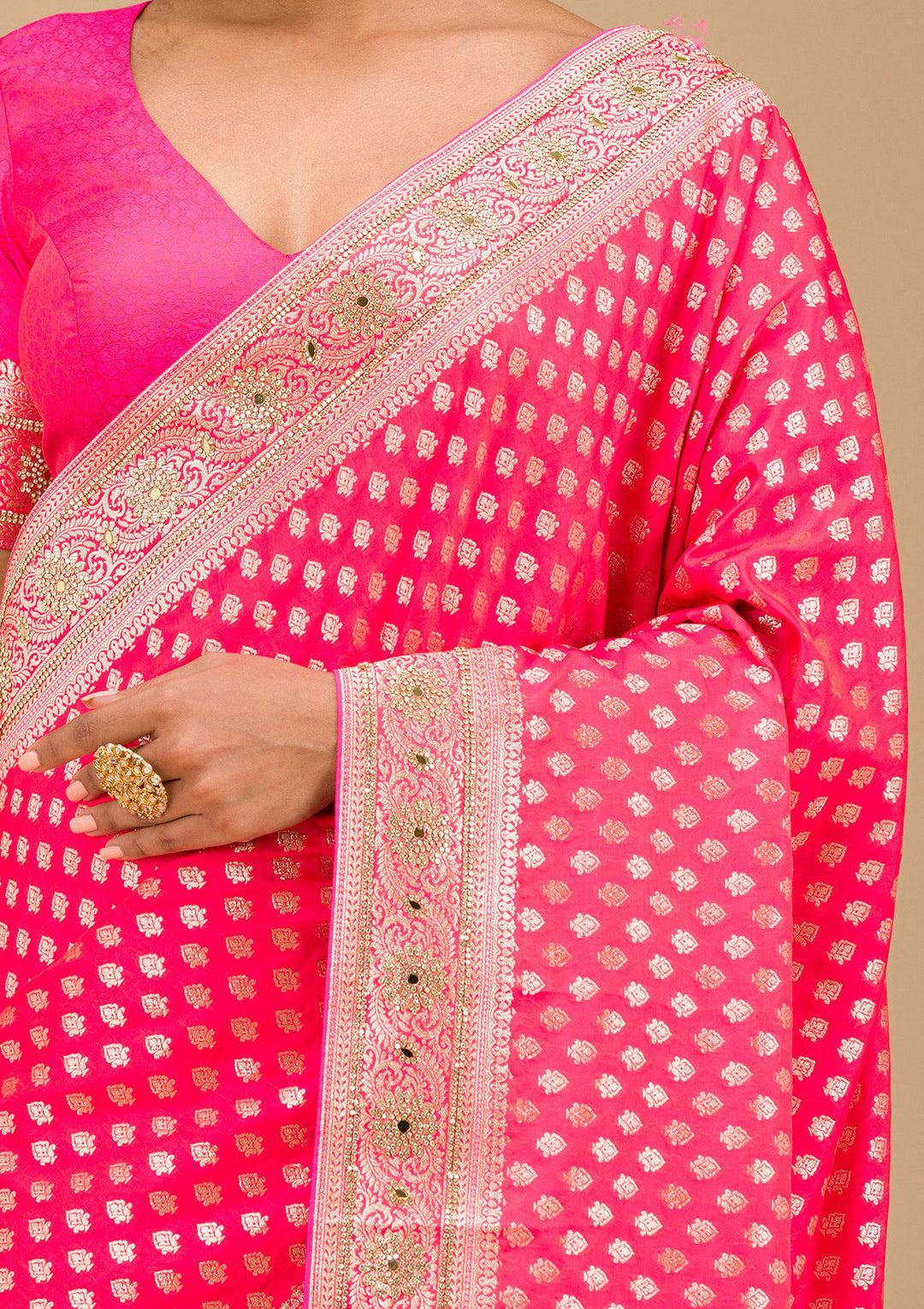 Rani Pink Stonework Art Silk Saree