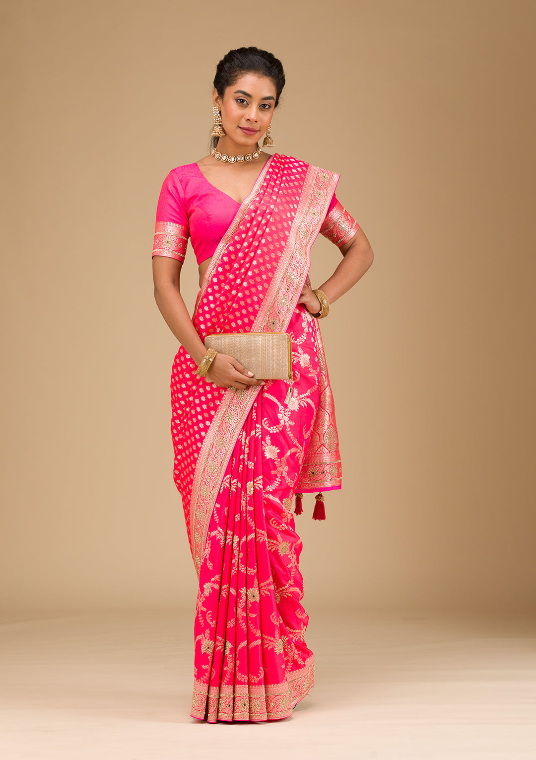 Rani Pink Stonework Art Silk Saree