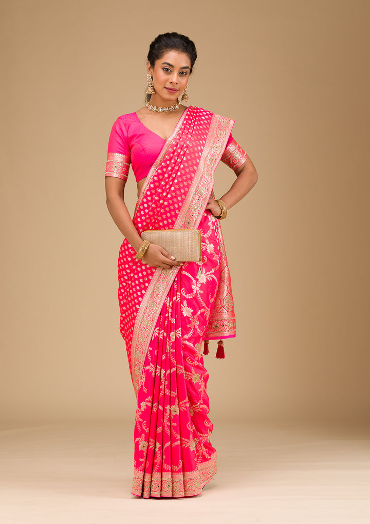 Rani Pink Stonework Art Silk Saree