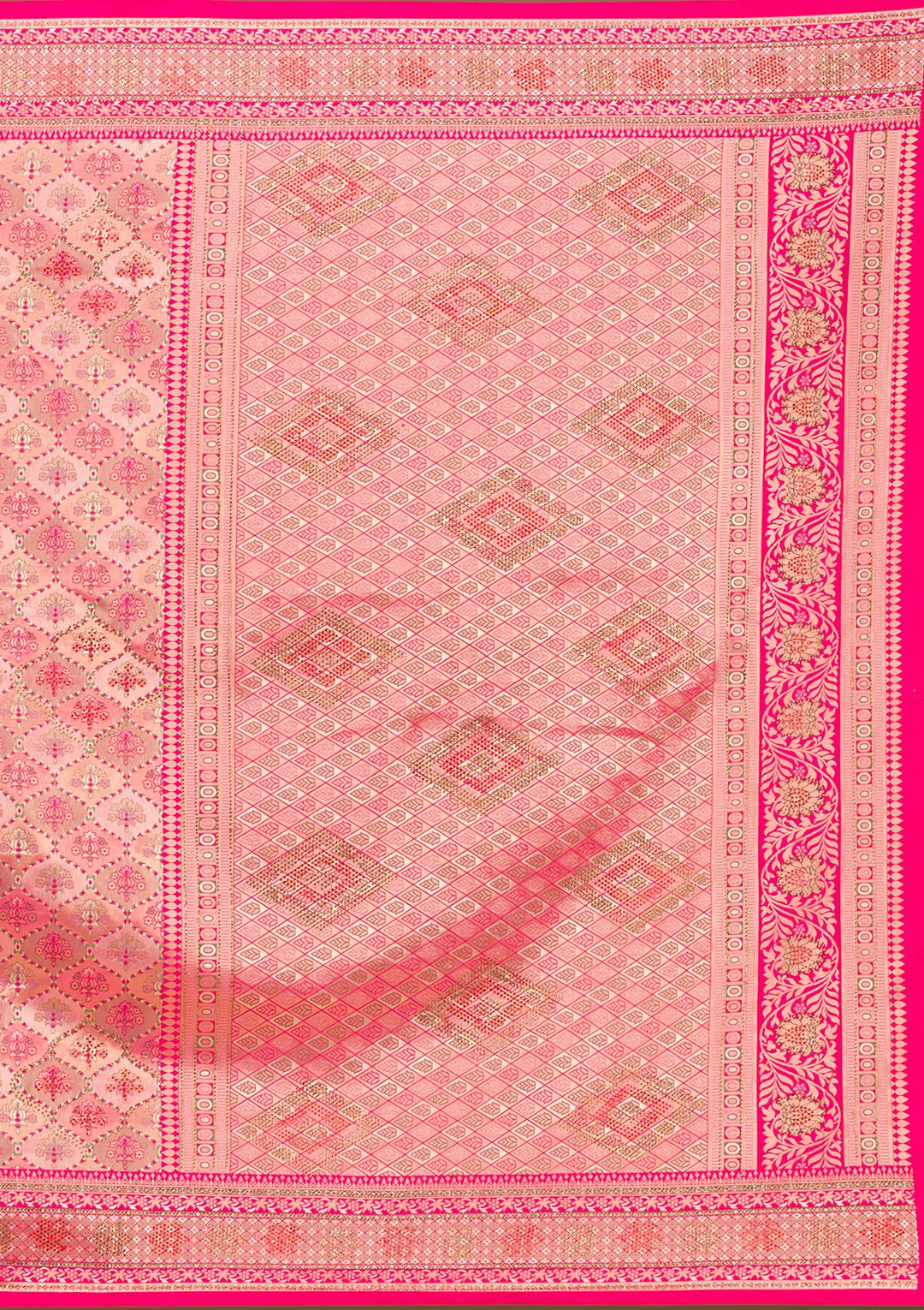 Rani Pink Swarovski Raw Silk Saree