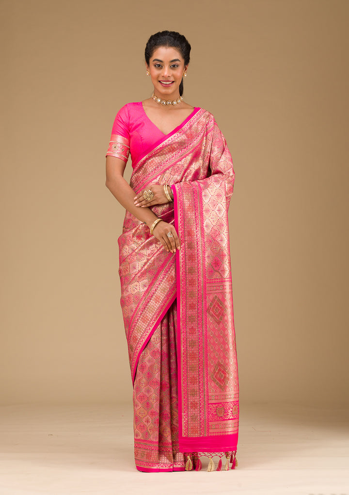 Rani Pink Swarovski Raw Silk Saree