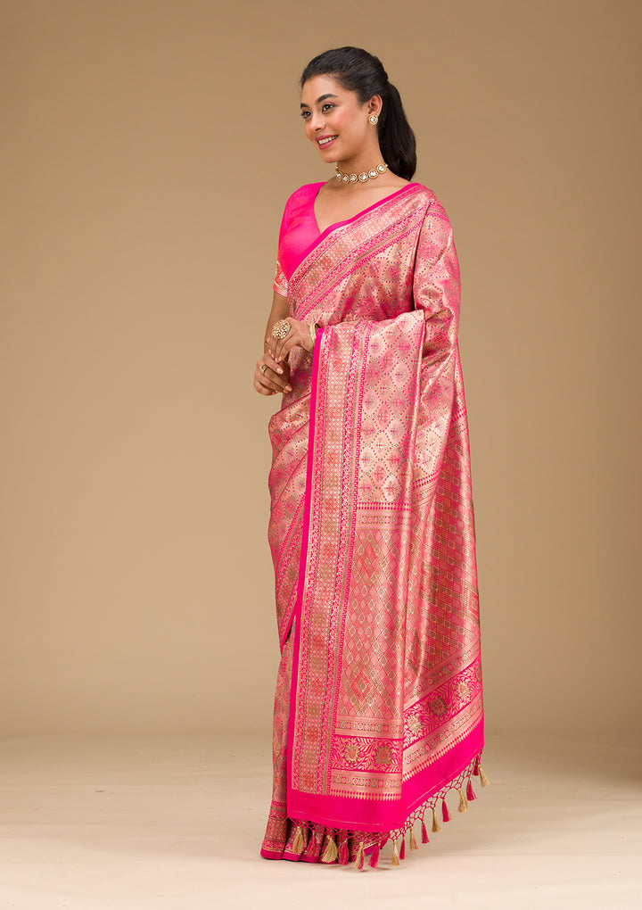 Rani Pink Swarovski Raw Silk Saree